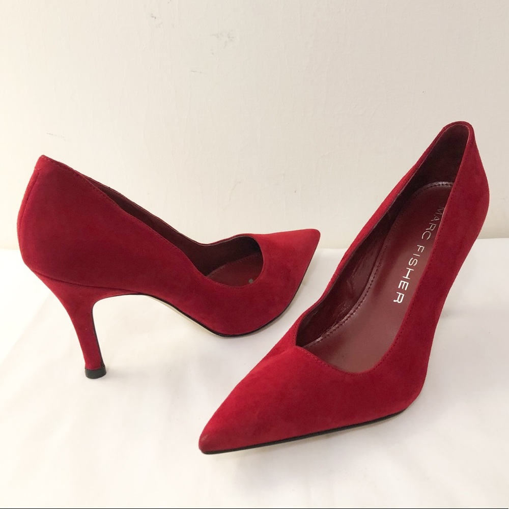 MARC FISHER Bright Red Suede Pump Heels